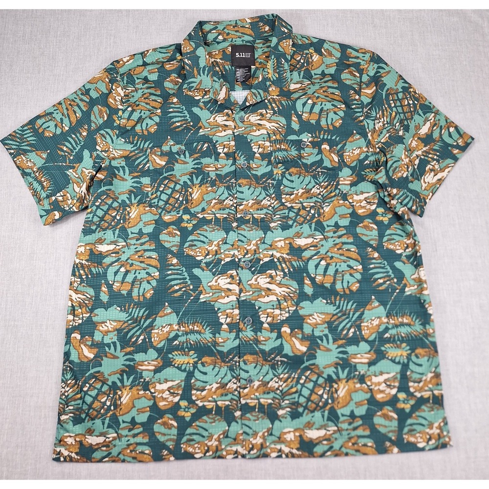 5.11 Tactical Mens XL Green Tropical Camo Pineapple Print Short Sleeve Shirt